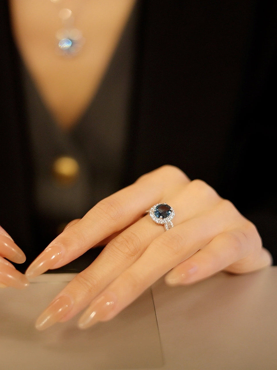 Sapphire Dream: S925 Natural London Blue Topaz Ring