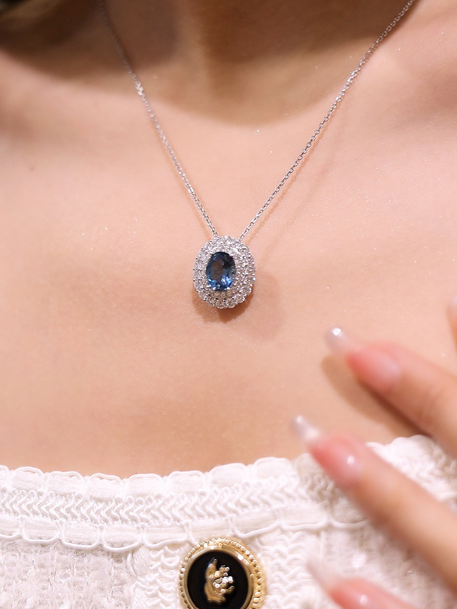 Sapphire Dream: S925 Natural London Blue Topaz Necklace