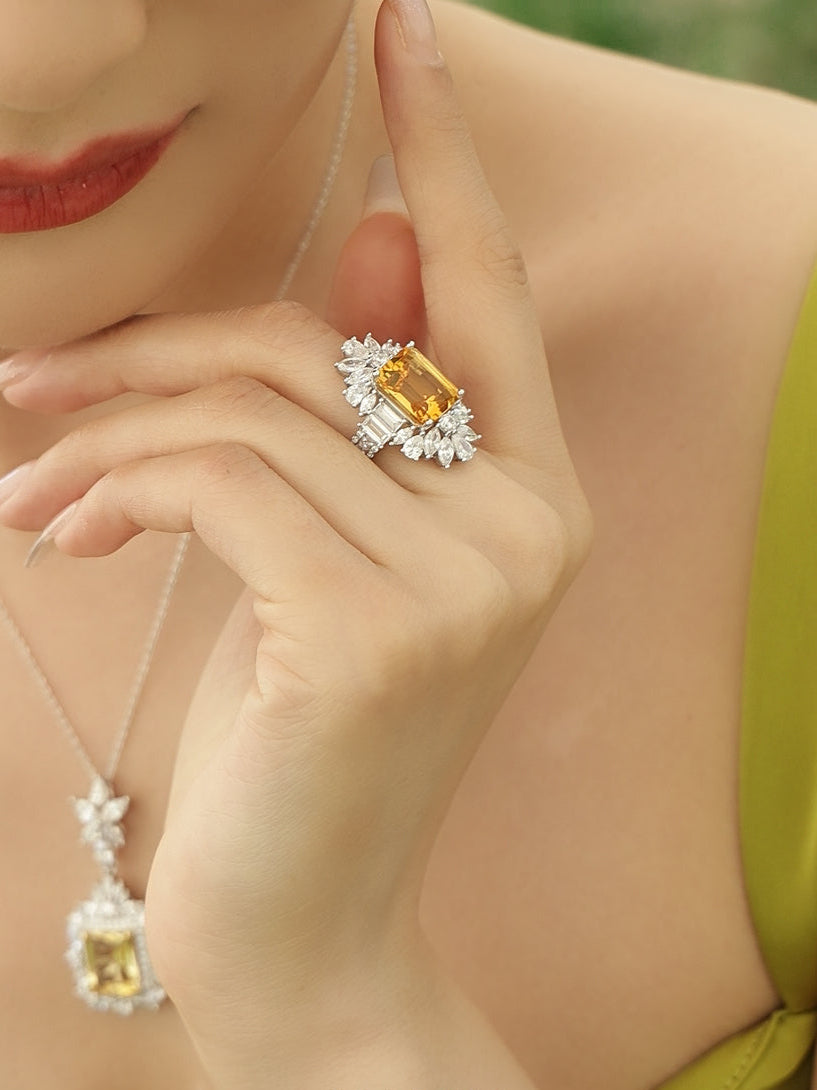 Glistening stars: S925 Golden Citrine Radiance Ring