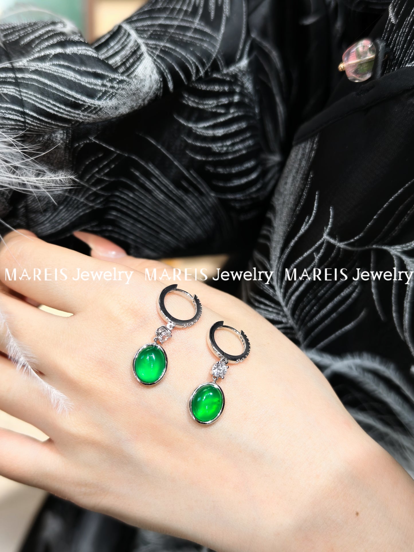 S925 Chalcedony Cabochon Earrings