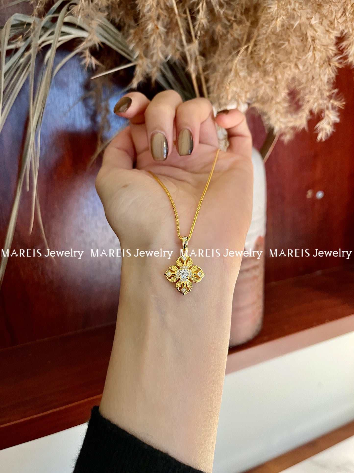 18K Gold Plated Filigree Vajra Pendant