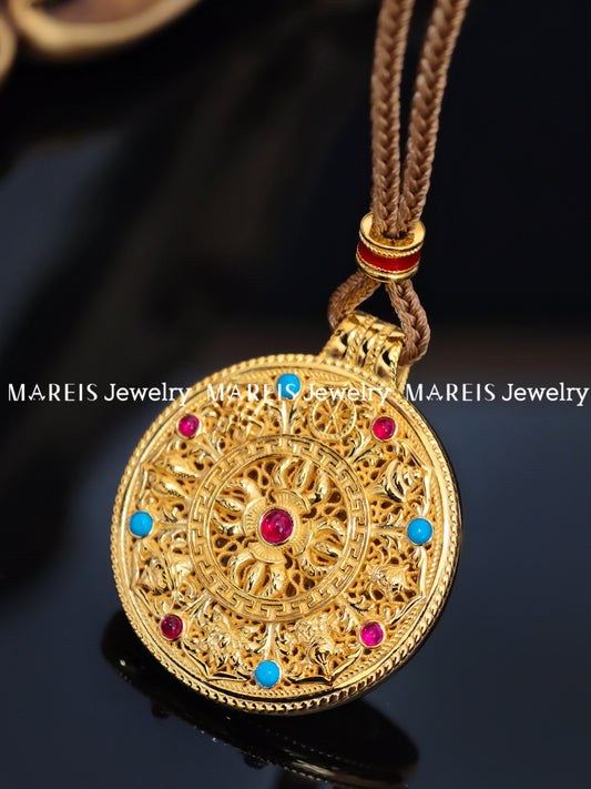 18K Gold Plated Eight Treasures Compass Pendant
