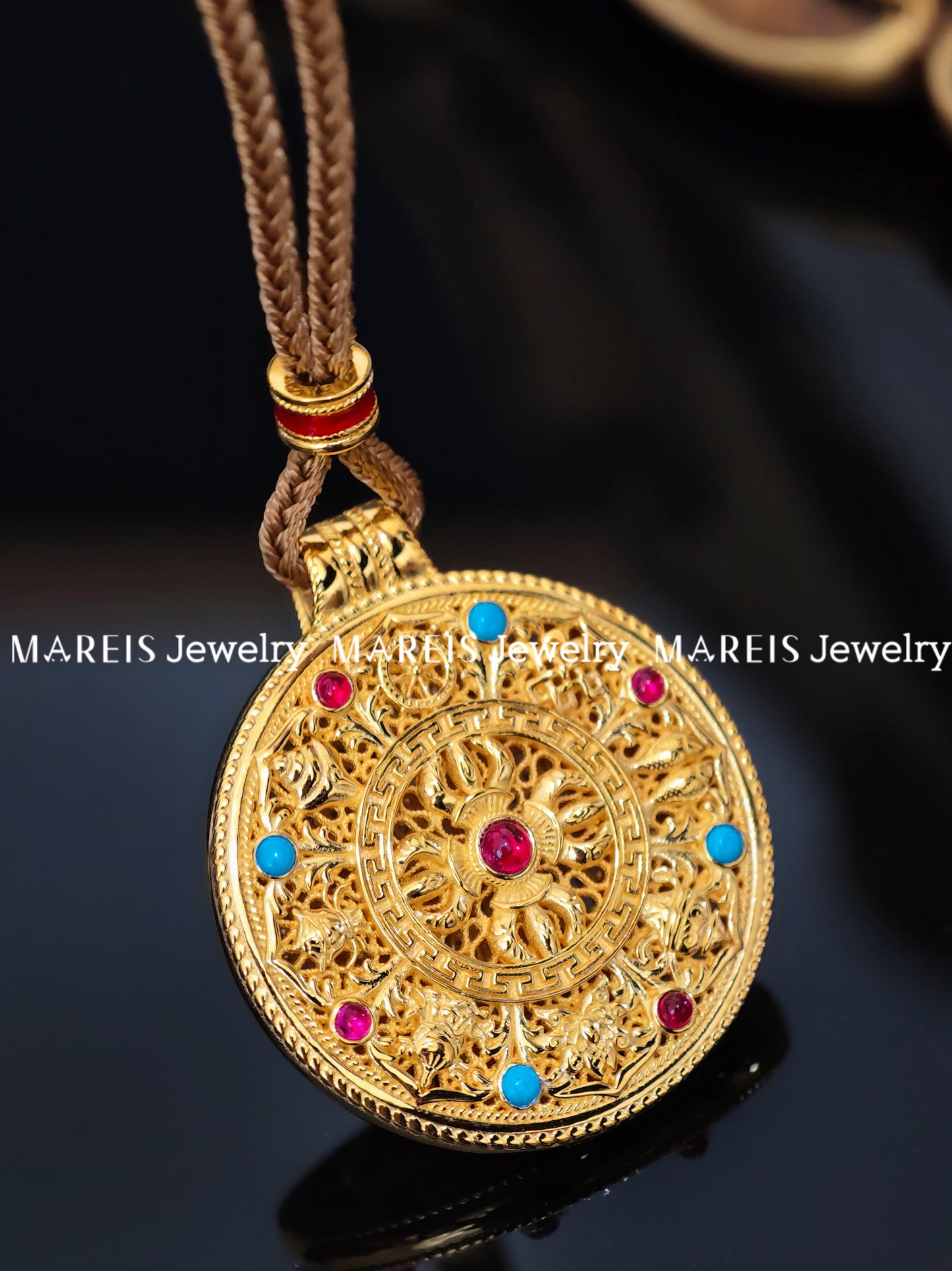 18K Gold Plated Eight Treasures Compass Pendant
