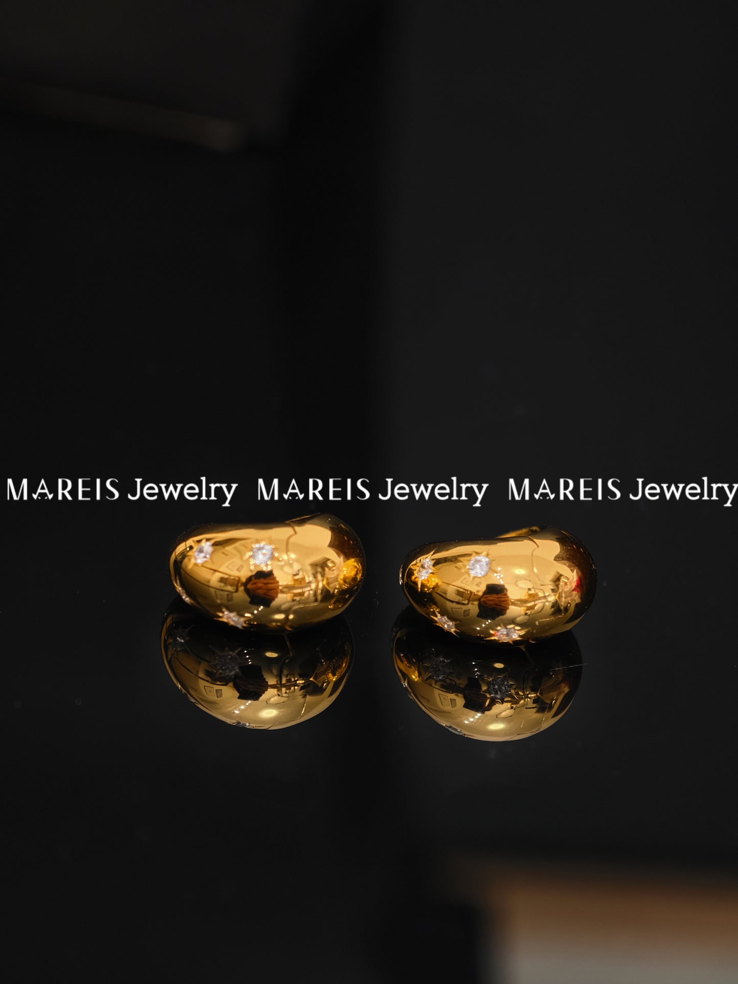 18K Gold Plated Starburst Teardrop Huggies