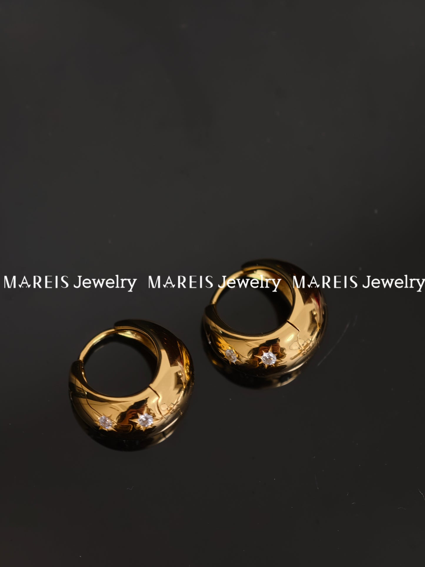 18K Gold Plated Starburst Teardrop Huggies