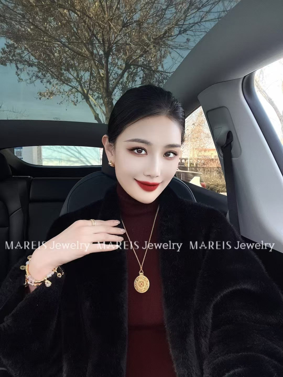 18K Gold Plated Eight Treasures Compass Pendant