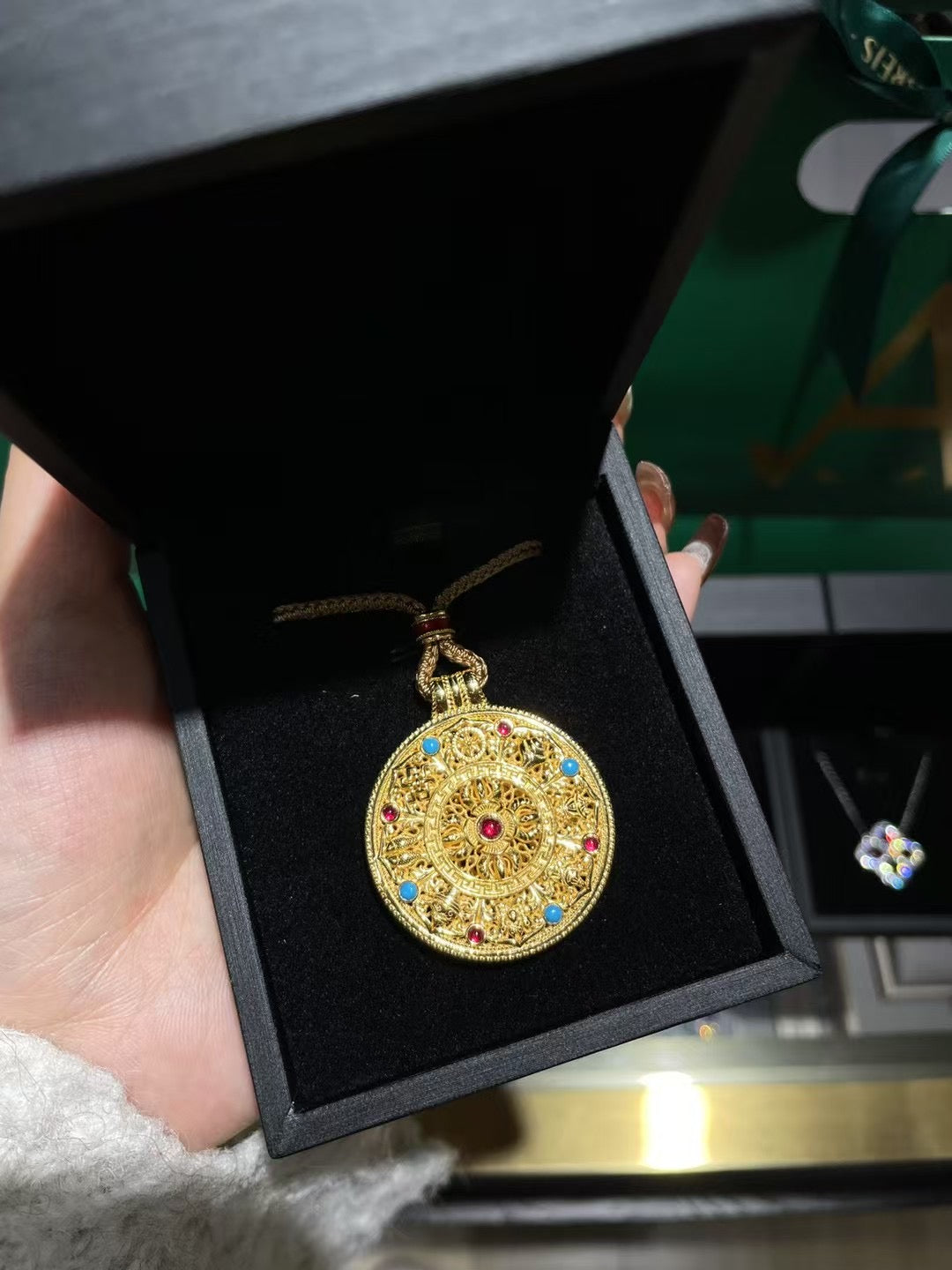 18K Gold Plated Eight Treasures Compass Pendant