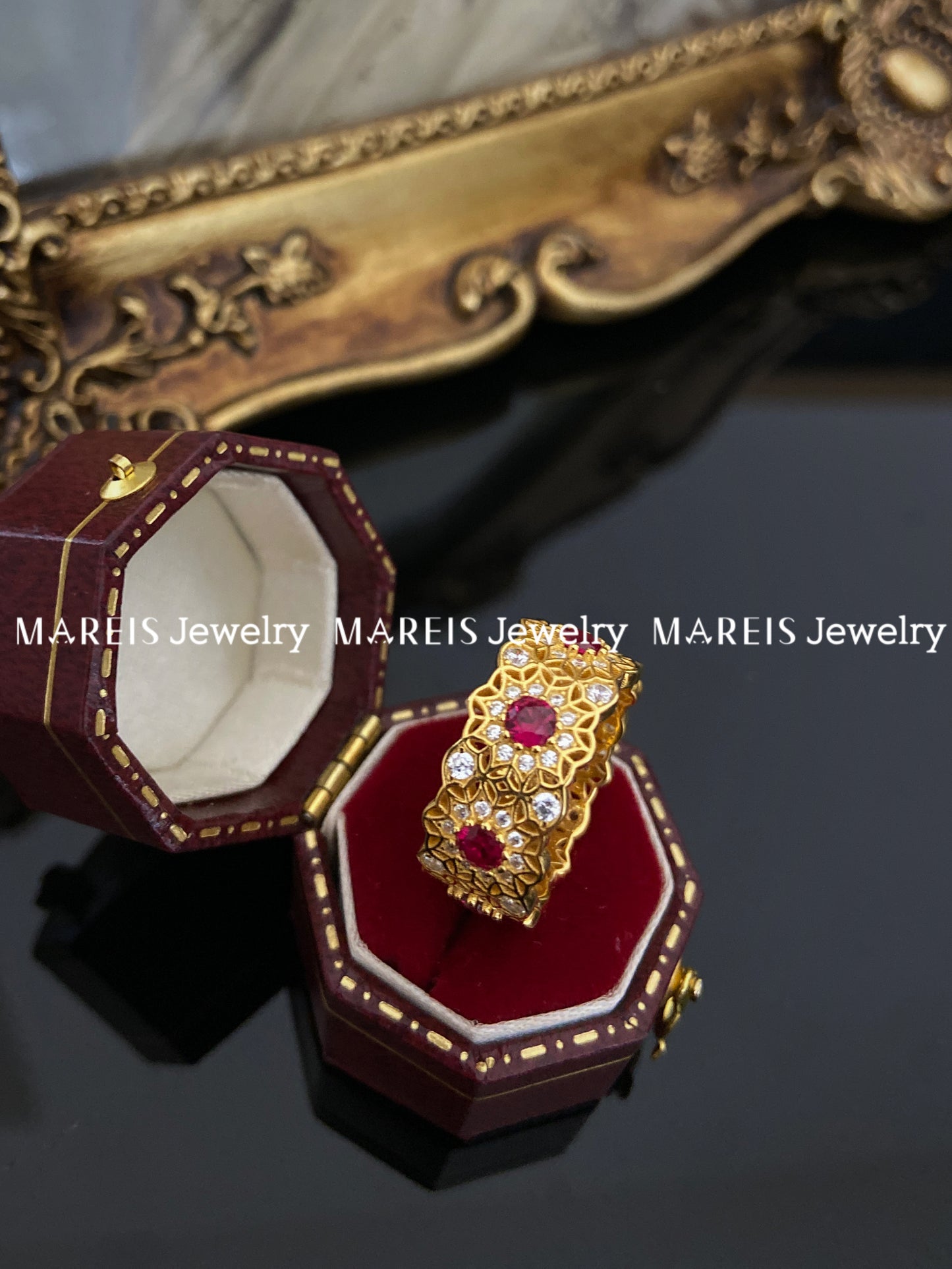 18K Gold Plated Rose Window Ring