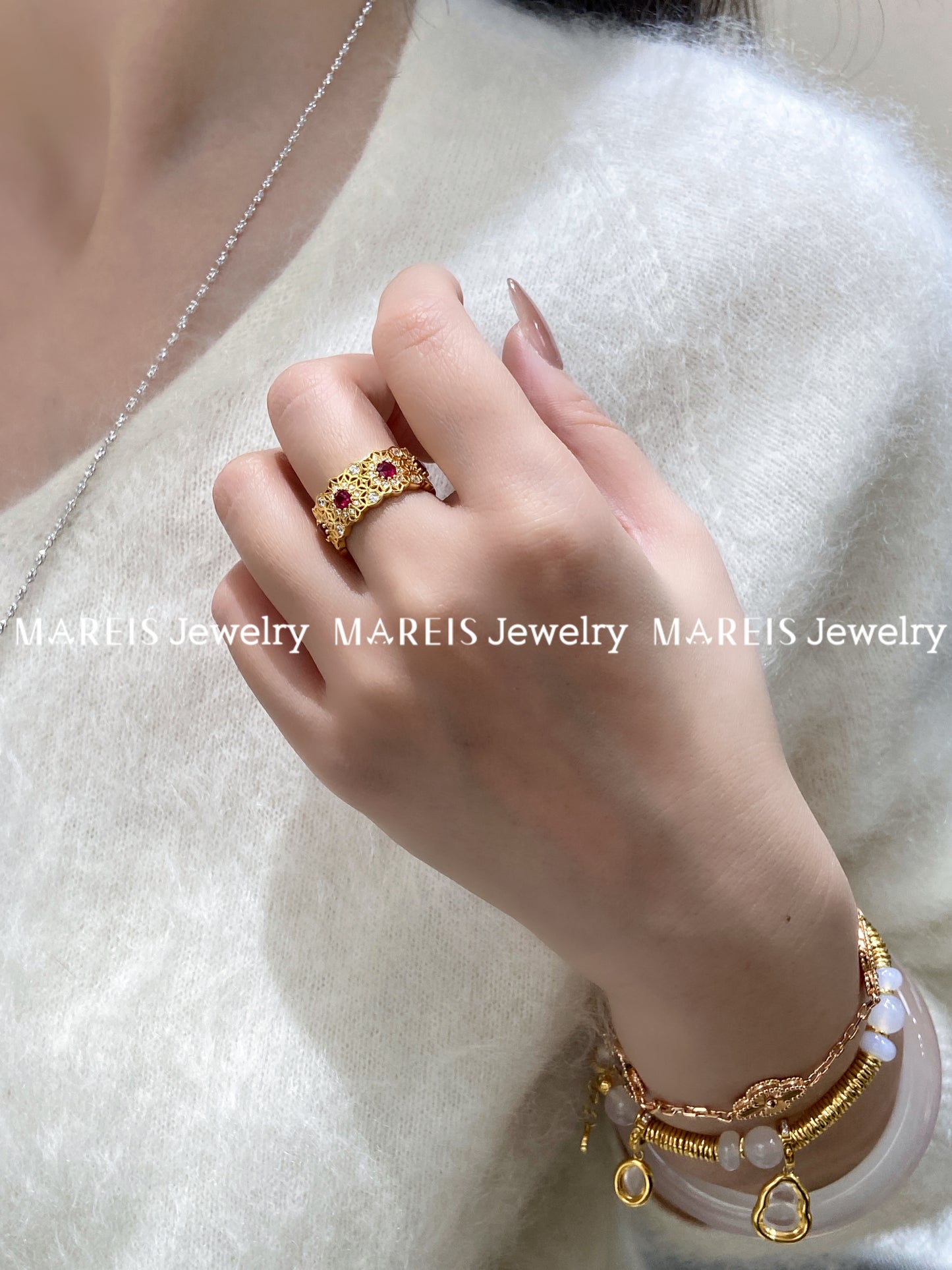 18K Gold Plated Rose Window Ring