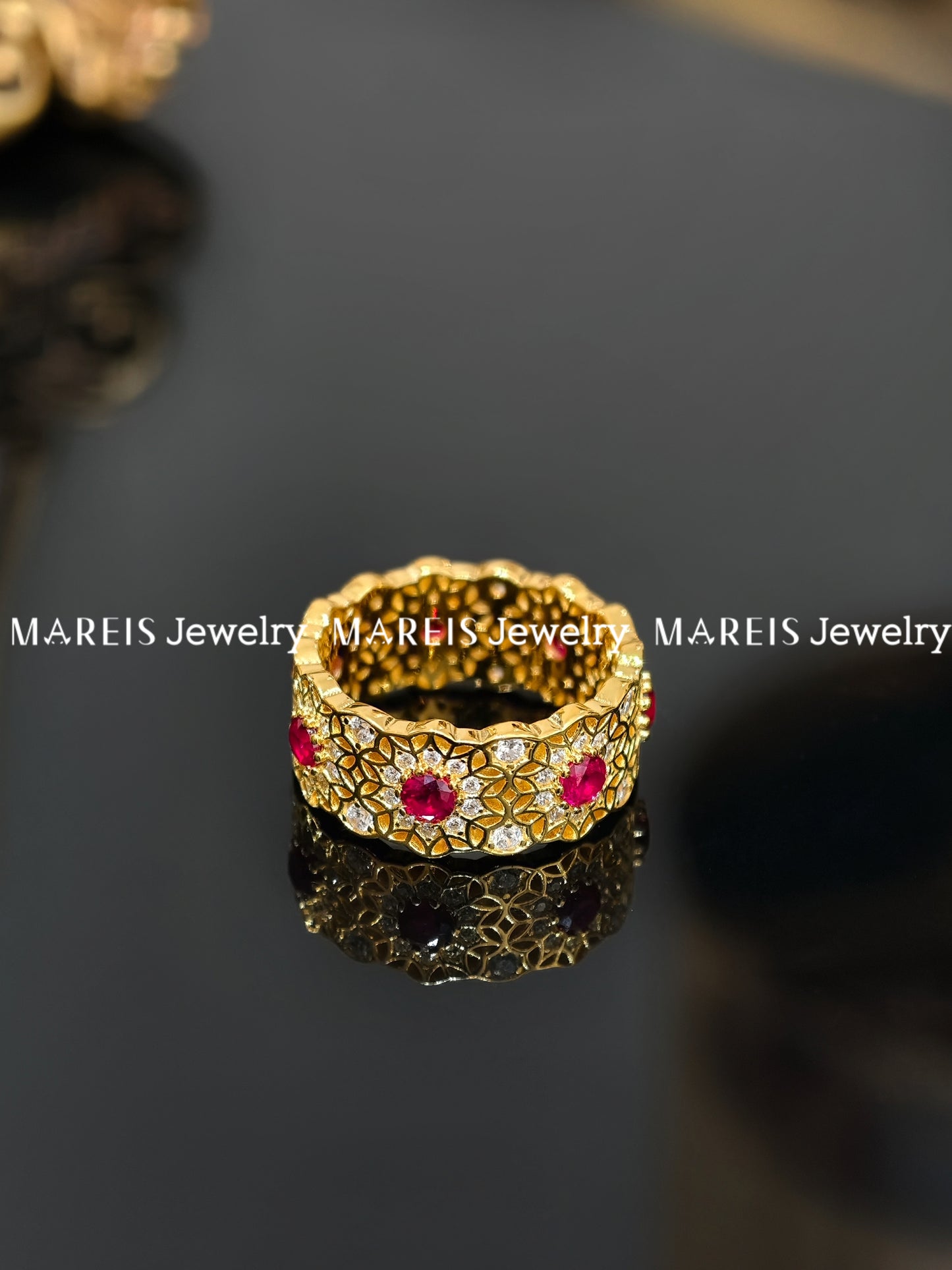 18K Gold Plated Rose Window Ring