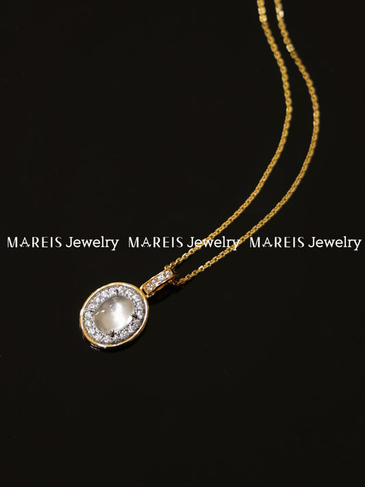 18K Gold Plated Luxe Oval Jade-albite Necklace