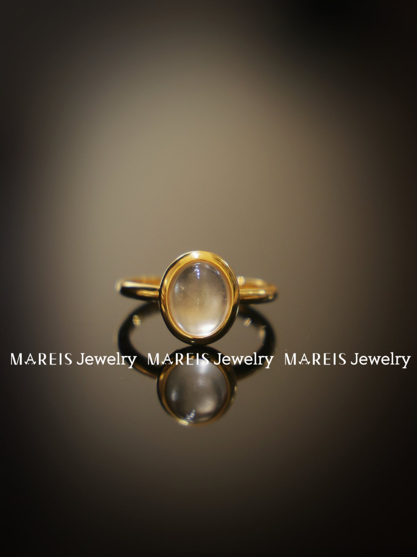 18K Gold Plated Oval Jade-albite Ring