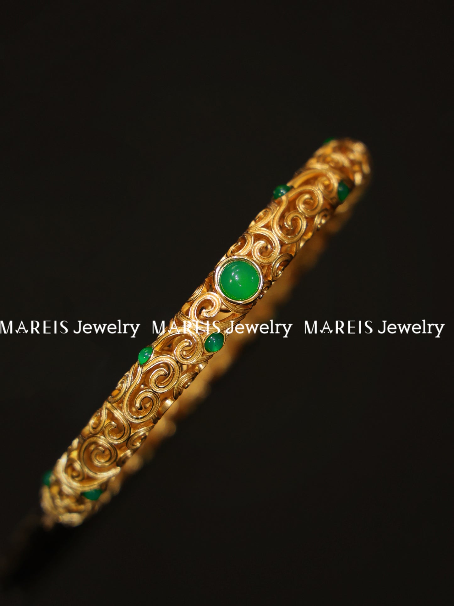 18K Gold Plated Filigree Inlaid Bangle in Green