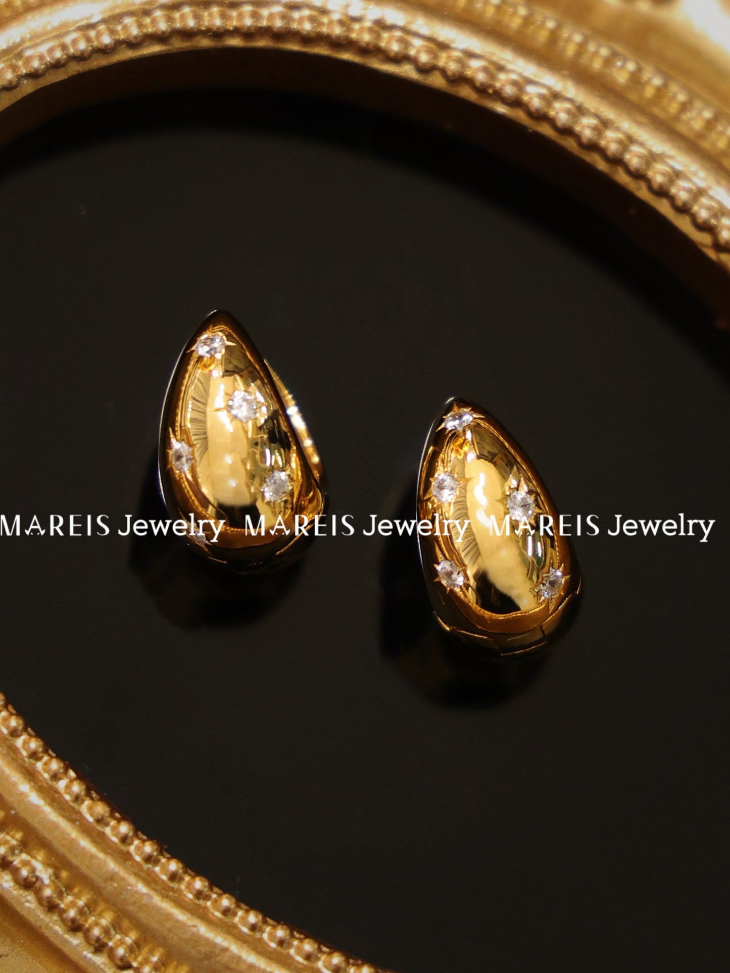18K Gold Plated Starburst Teardrop Huggies