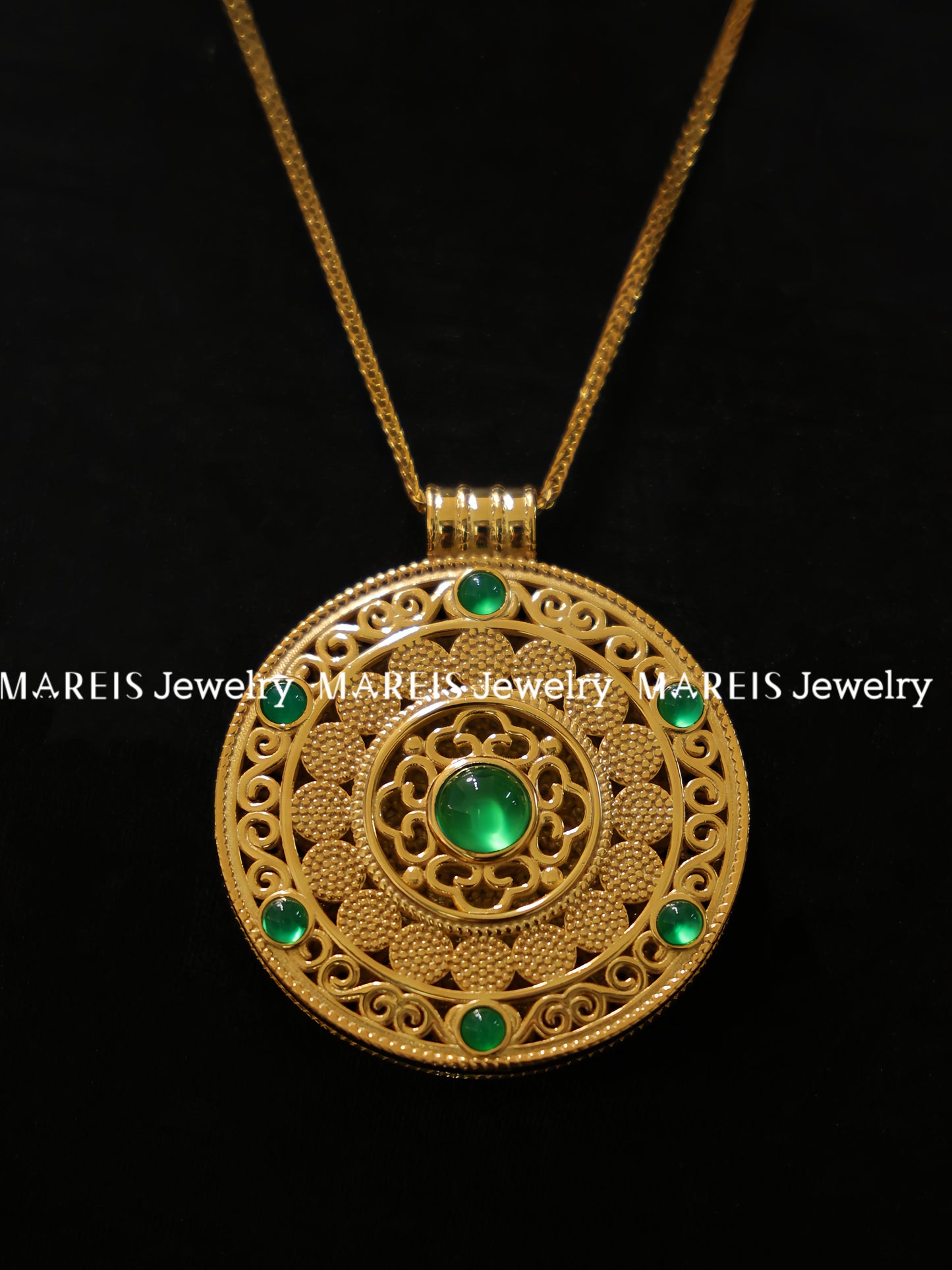 18K Gold Plated Sacred Green Gem Compass Necklace
