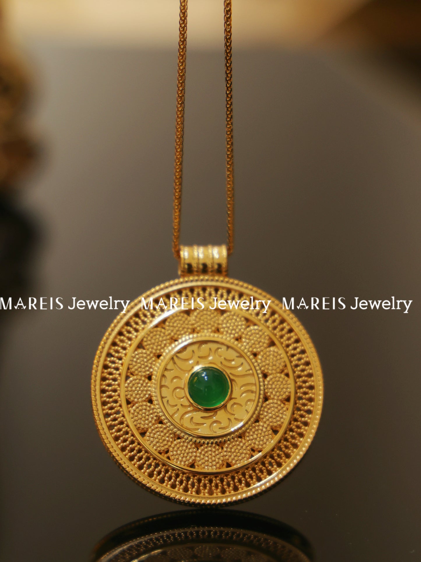 18K Gold Plated Sacred Green Gem Compass Necklace