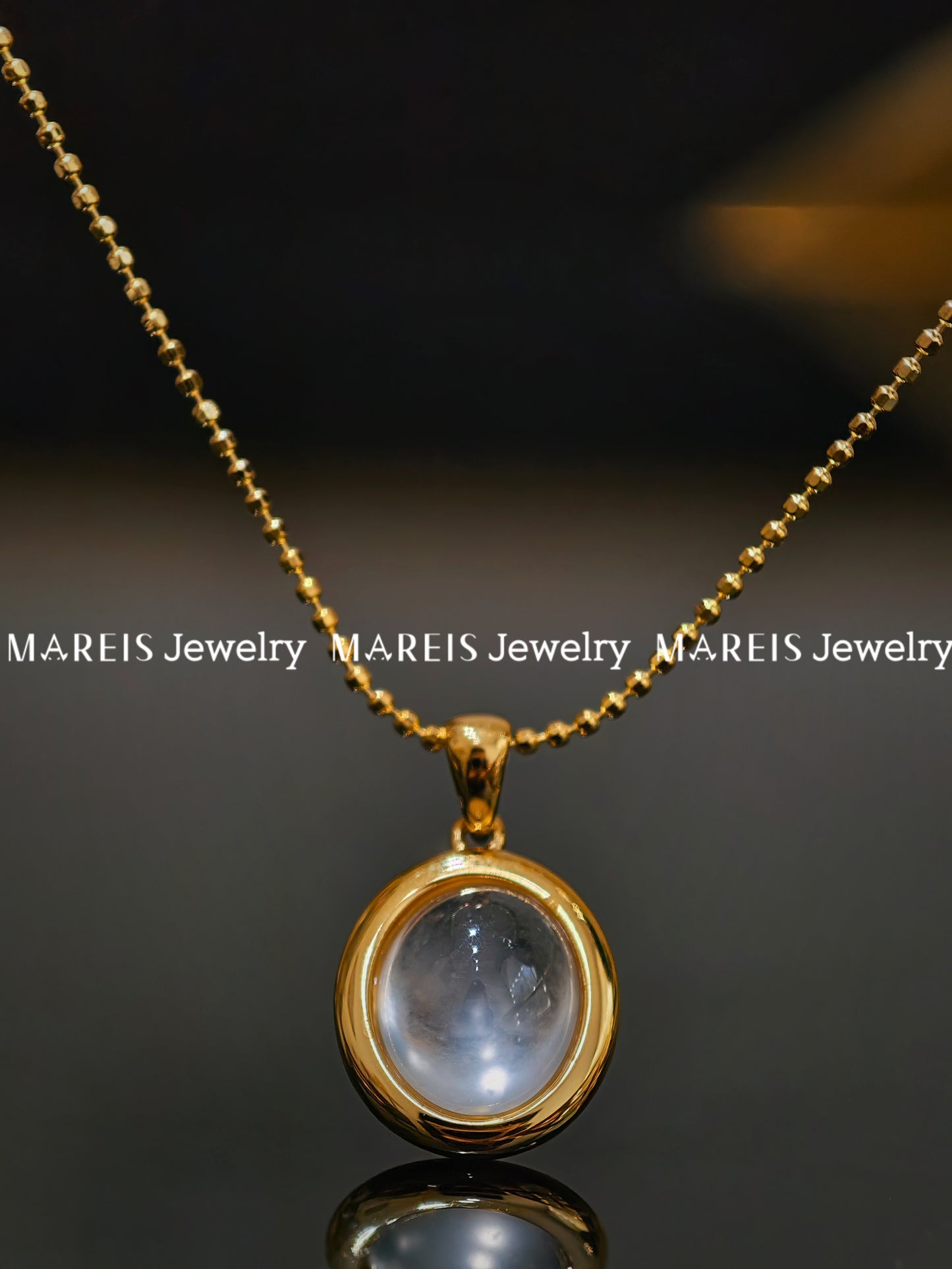 18K Gold Plated Oval Jade-albite Necklace