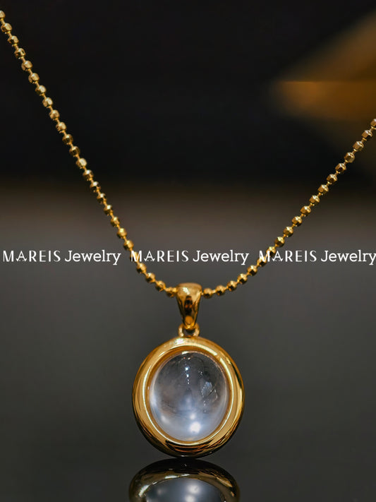 18K Gold Plated Oval Jade-albite Necklace