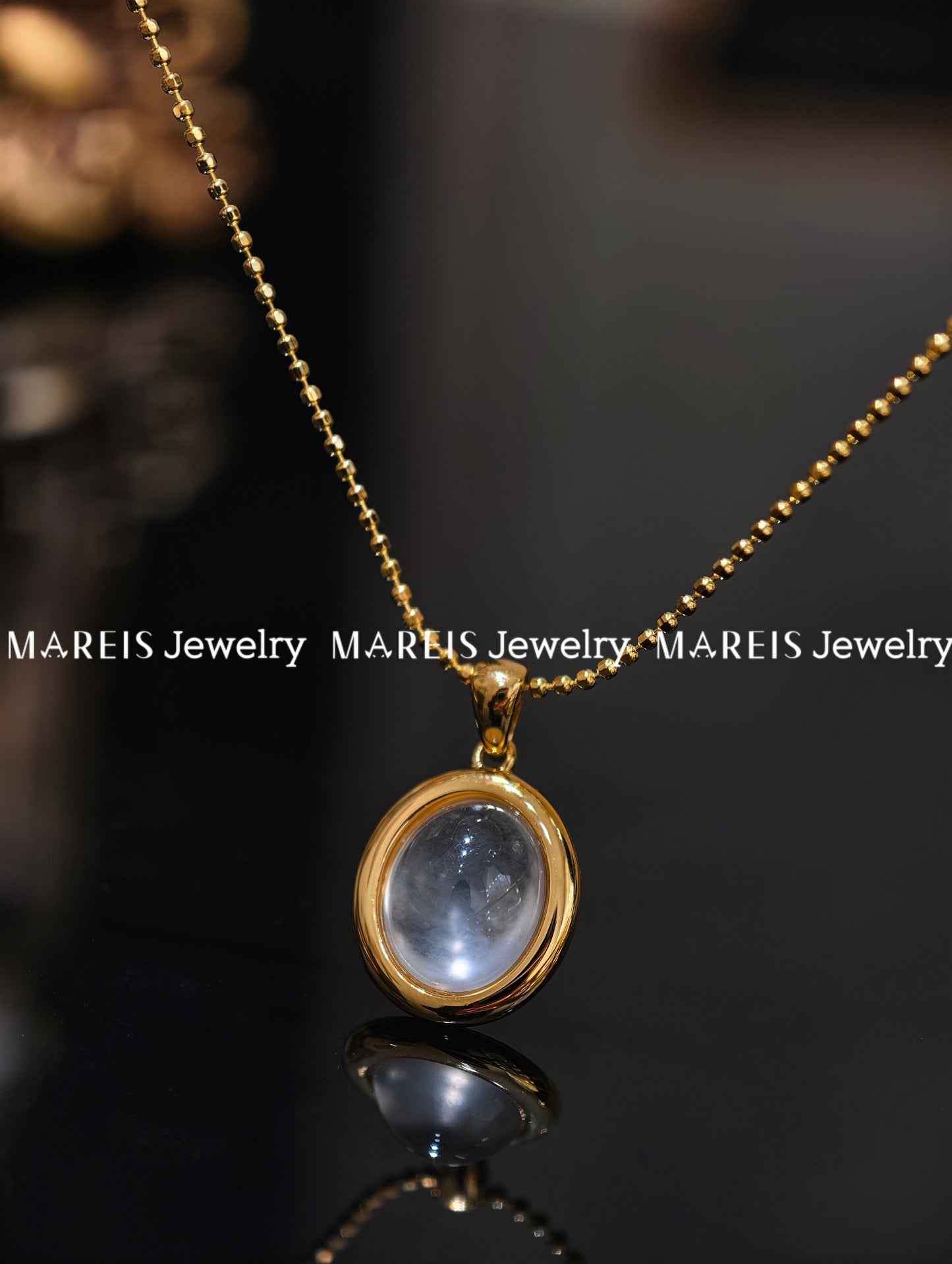 18K Gold Plated Oval Jade-albite Necklace