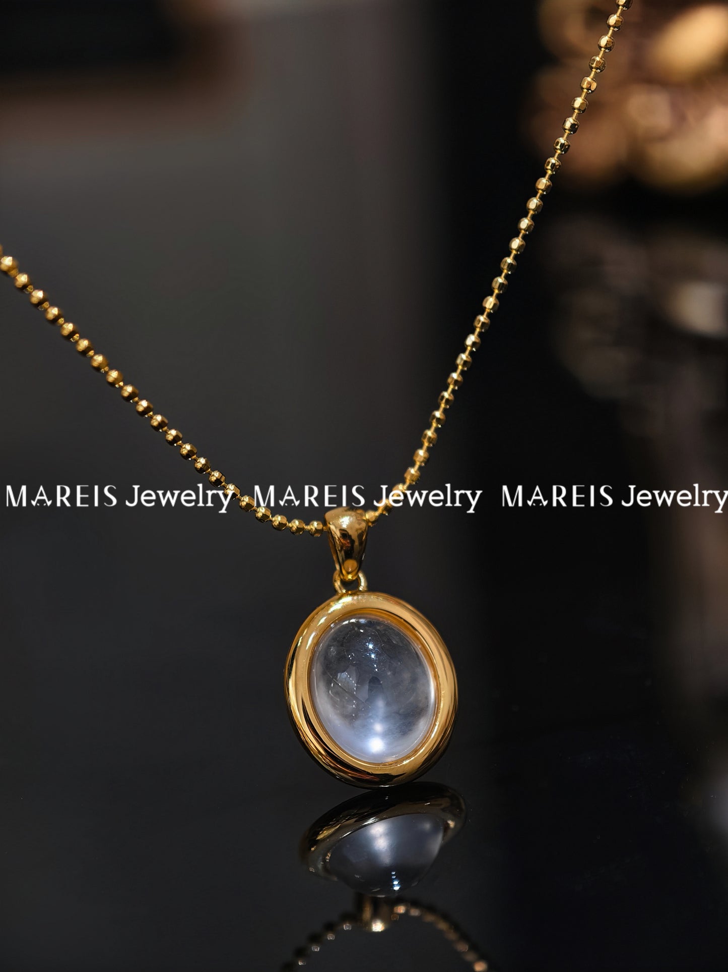 18K Gold Plated Oval Jade-albite Necklace