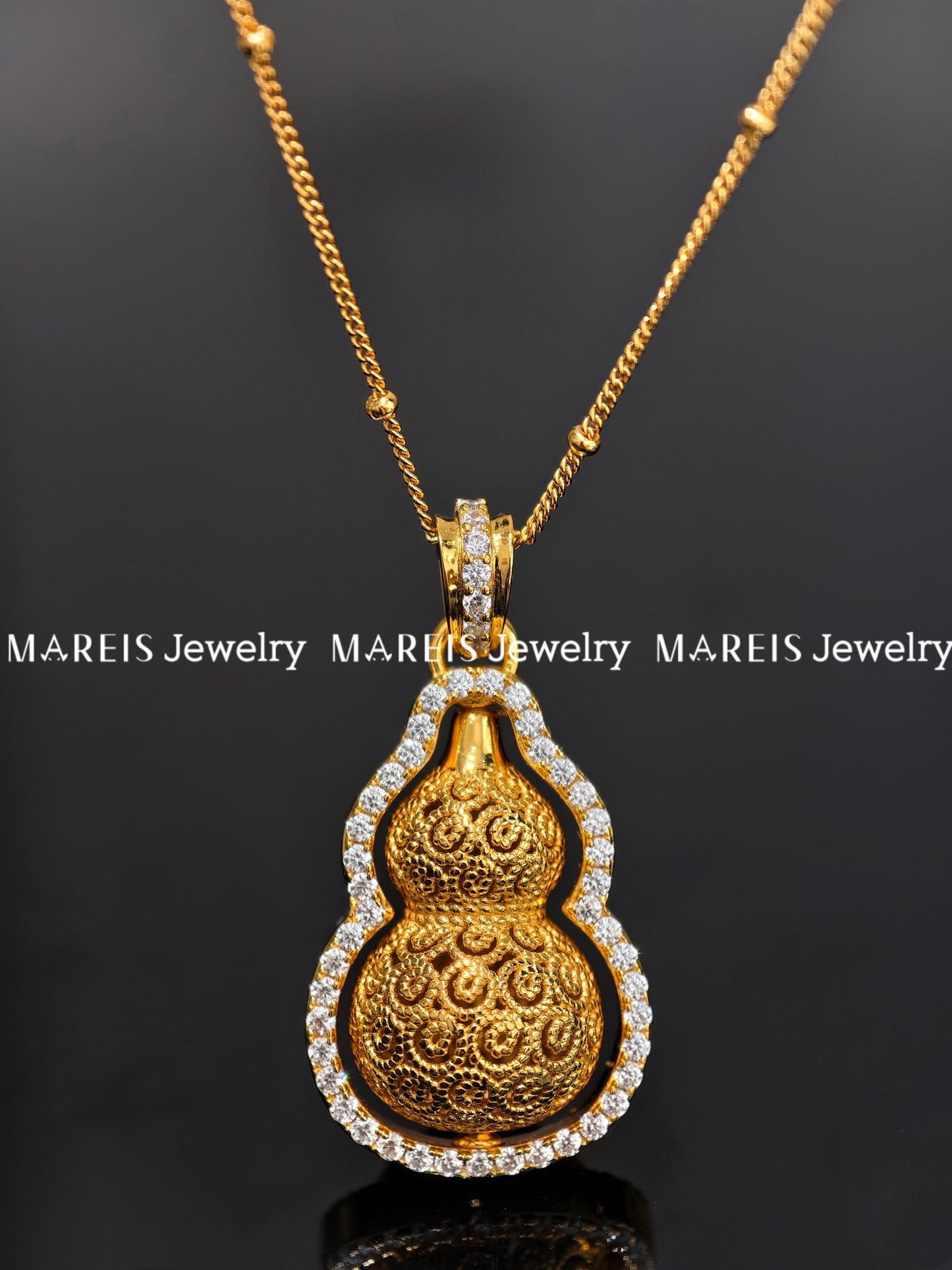 18K Gold Plated Filigree Inlaid Lucky Hulu Necklace