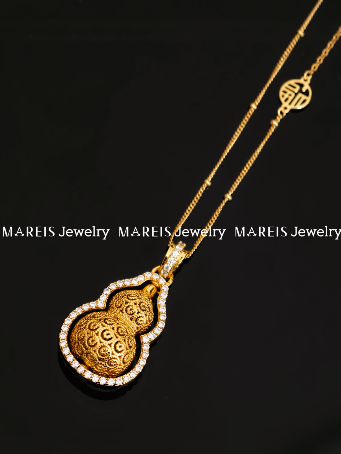 18K Gold Plated Filigree Inlaid Lucky Hulu Necklace