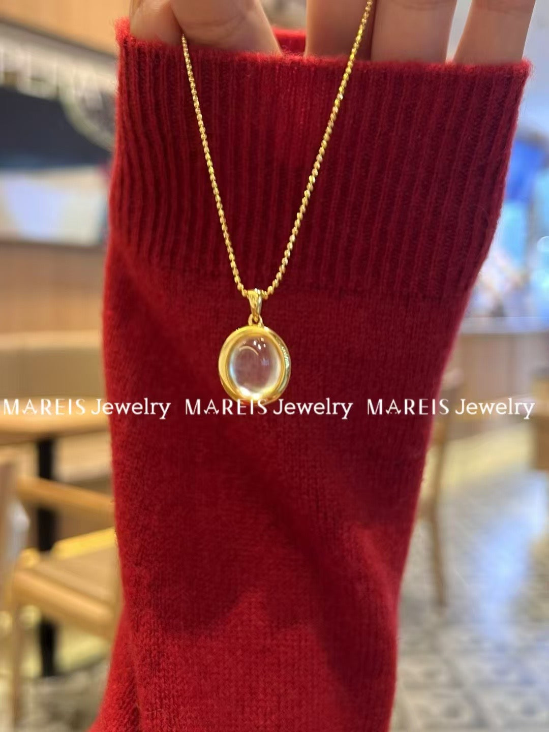 18K Gold Plated Oval Jade-albite Necklace