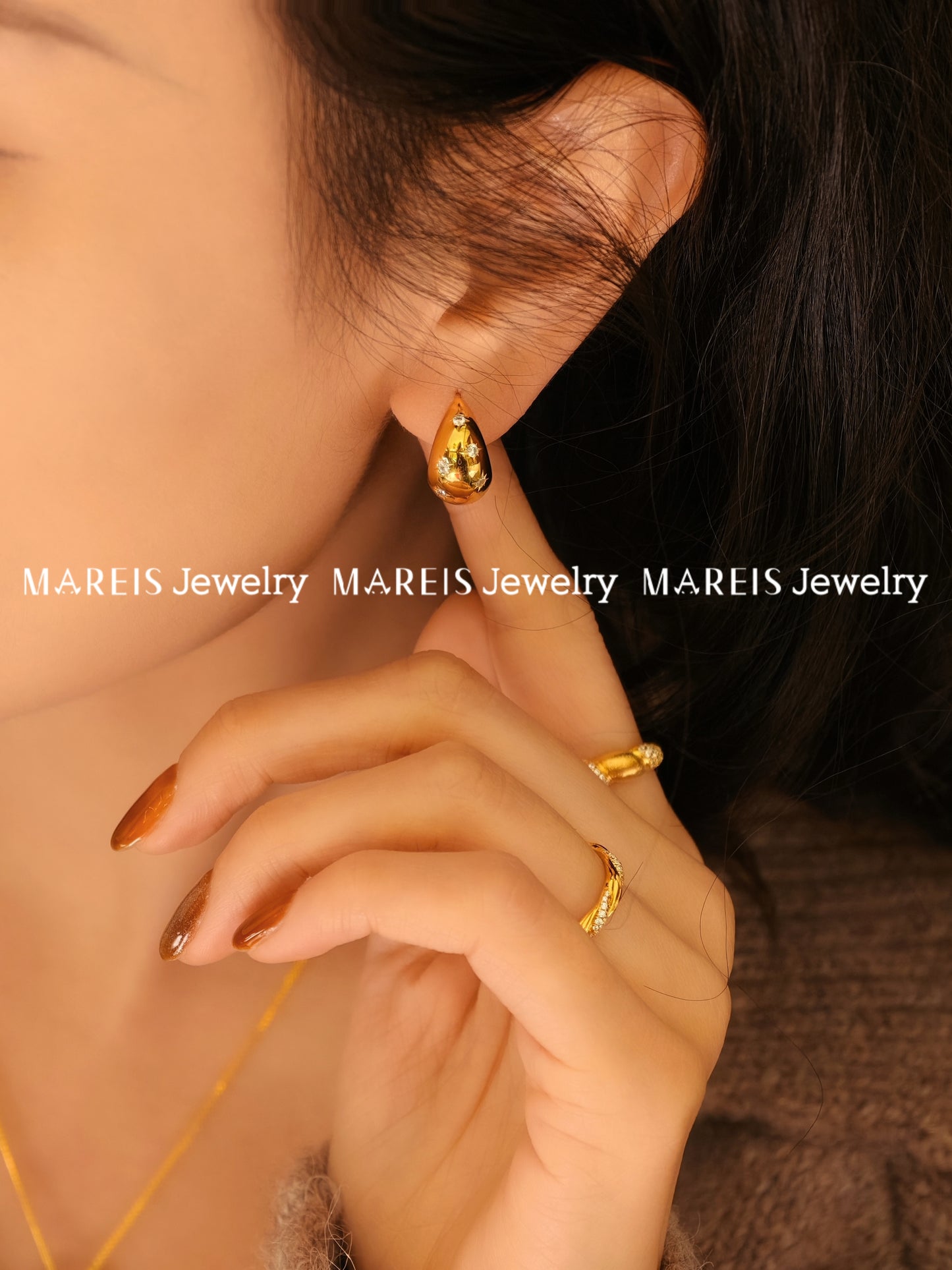 18K Gold Plated Starburst Teardrop Huggies