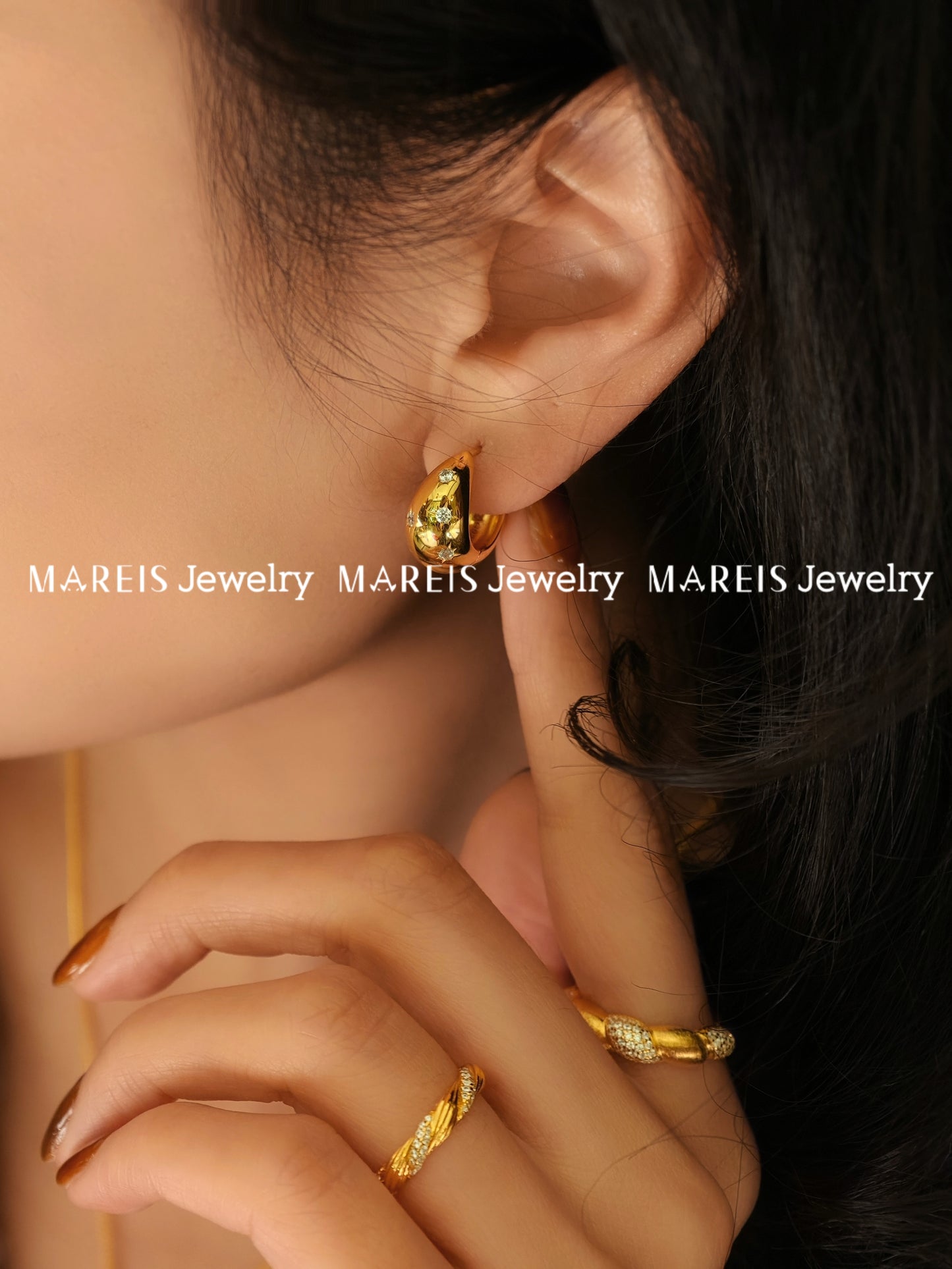 18K Gold Plated Starburst Teardrop Huggies