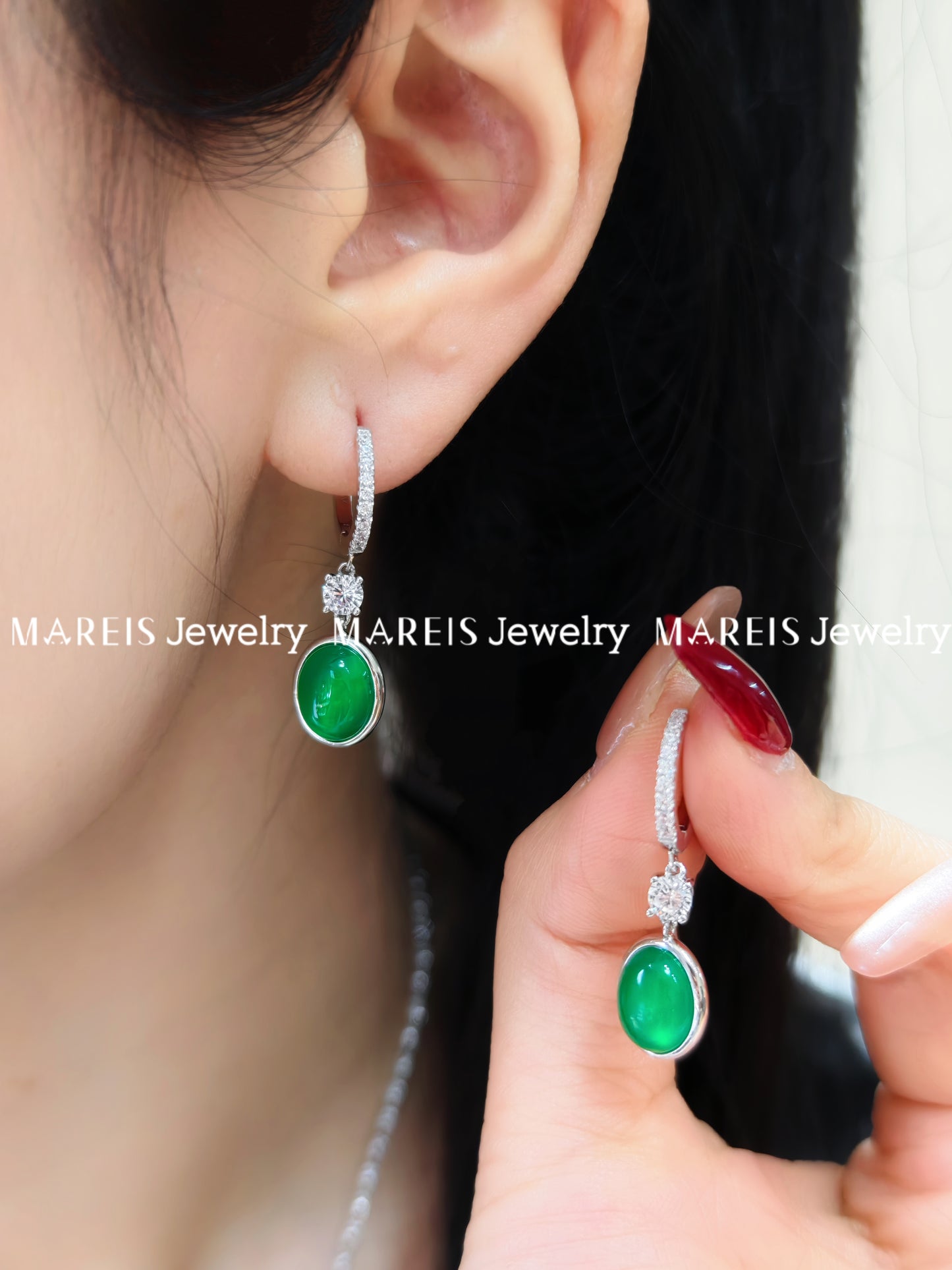 S925 Chalcedony Cabochon Earrings